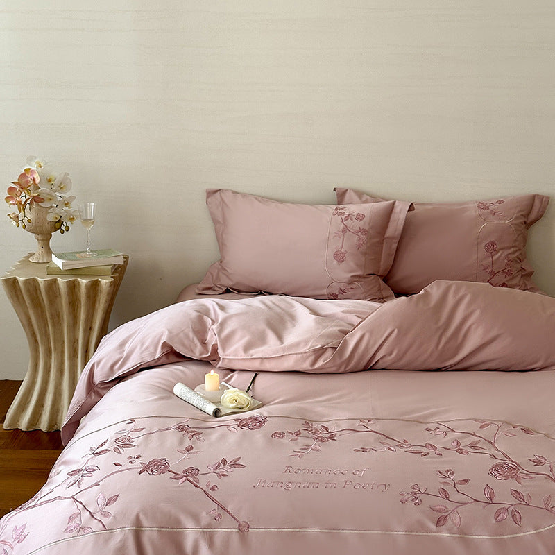 Silky Cotton-Sateen Embroidered Botanical Duvet Cover Set with Reversible Liner & Pillow Shams