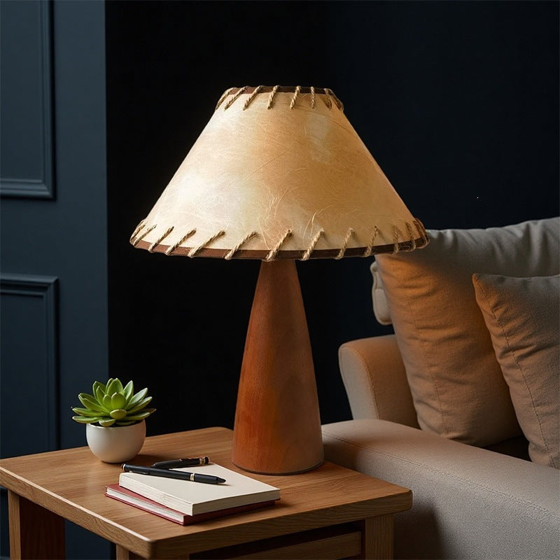 Rustic Table Lamp with Unique Leather Shade