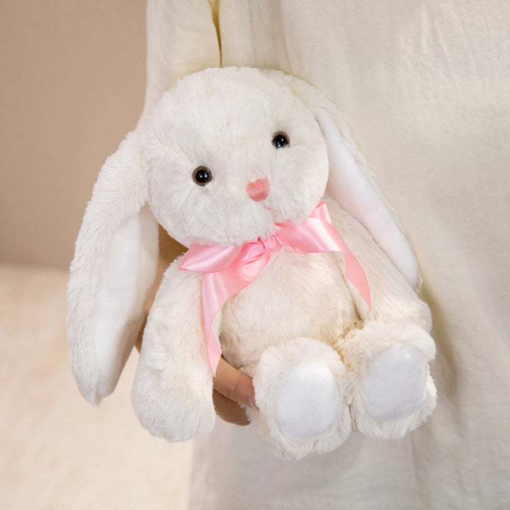 Plush Floral-Lined Ear Bunny Stuffed Toy with Embroidered Face and Curly Faux Fur Stornfield