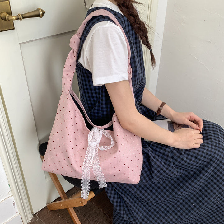 Polka Dot Canvas Hobo Bag