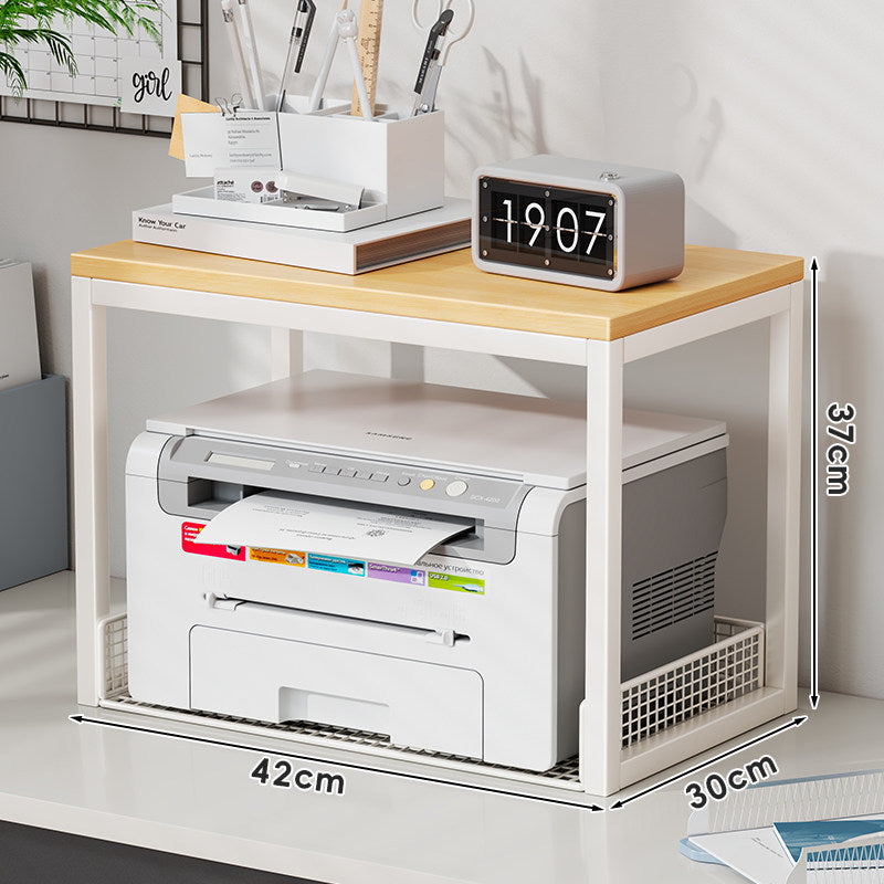 Compact Dual-Tier Printer Stand with Mesh Storage Shelves