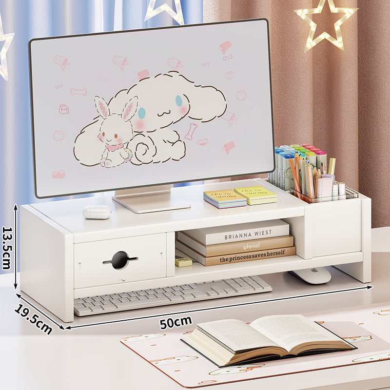 Height-Boost Monitor Riser with Hidden Drawer and Desktop Organizer