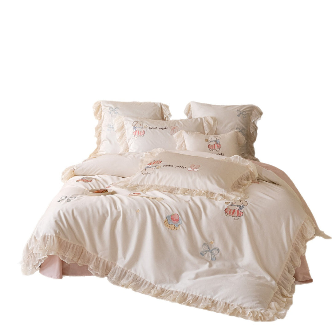 Children's Nautical Embroidered Cotton Sateen Duvet Cover Set