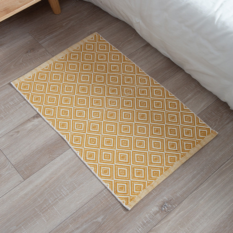 Flat striped carpet runner made of cotton blend with anti-slip coating and easy-care woven structure