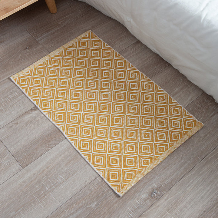 Flat striped carpet runner made of cotton blend with anti-slip coating and easy-care woven structure