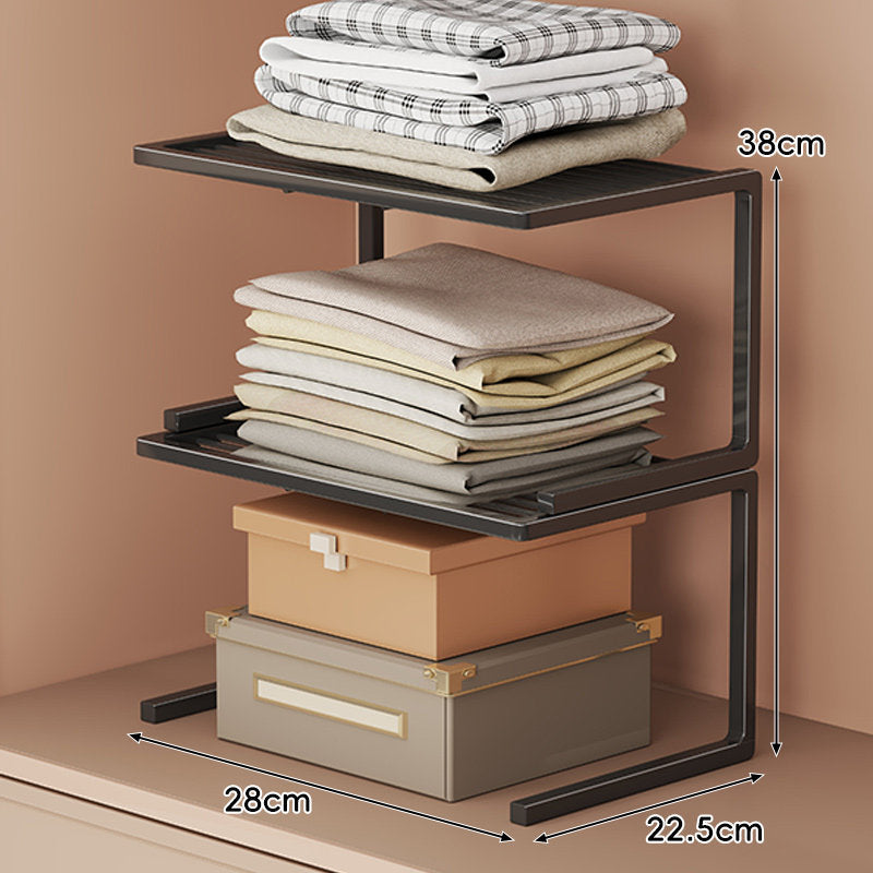 Low-Profile Ventilated Metal Shelf Riser Organizer for Closet and Countertop