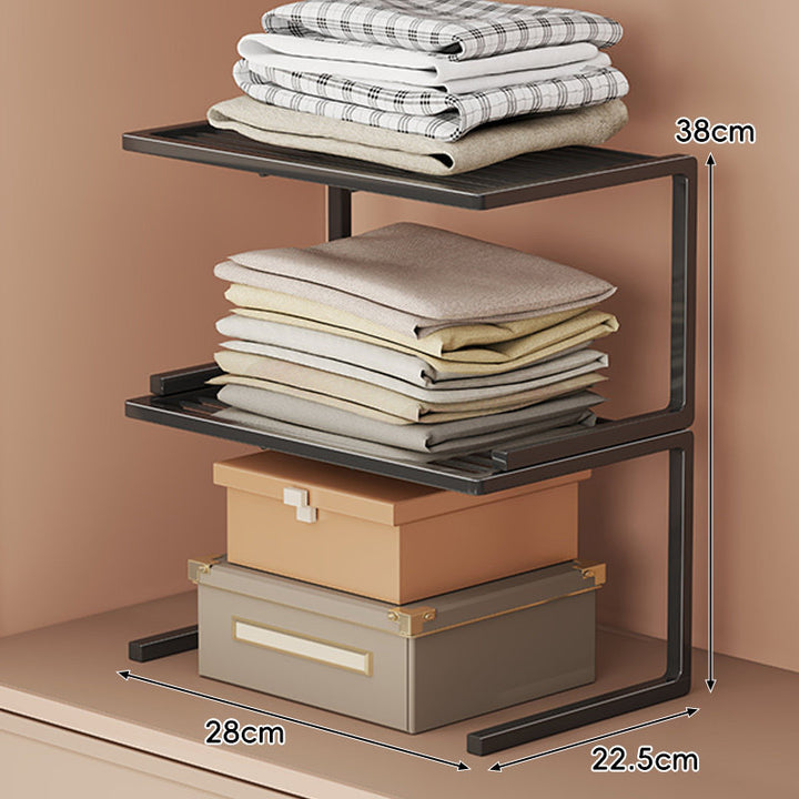 Low-Profile Ventilated Metal Shelf Riser Organizer for Closet and Countertop