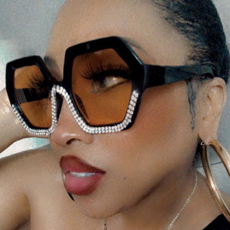 Women's extravagant sunglasses with hexagonal frame and rhinestone accents Stornfield