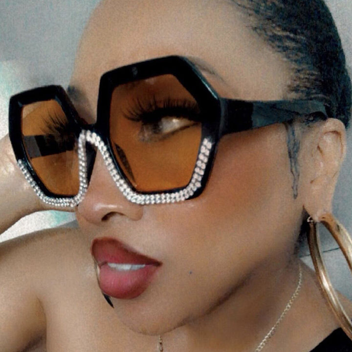 Women's extravagant sunglasses with hexagonal frame and rhinestone accents Stornfield