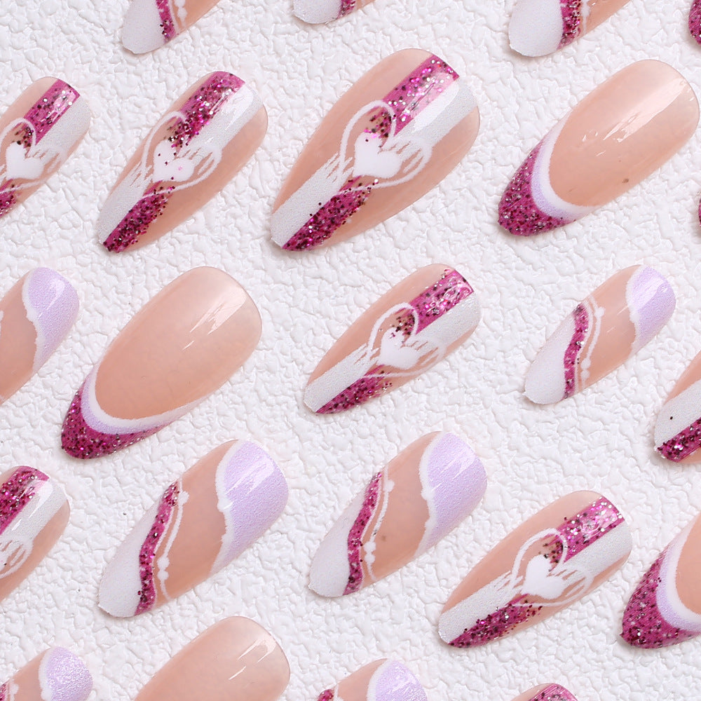 Artistic Glitter Heart Press-On Nails Stornfield