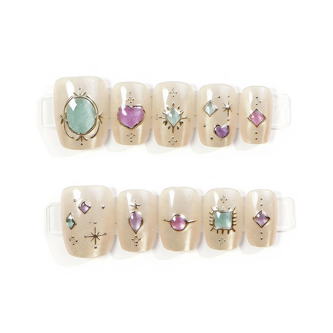 Decorative Press-On Nail Art Set with Gemstone Accents Stornfield