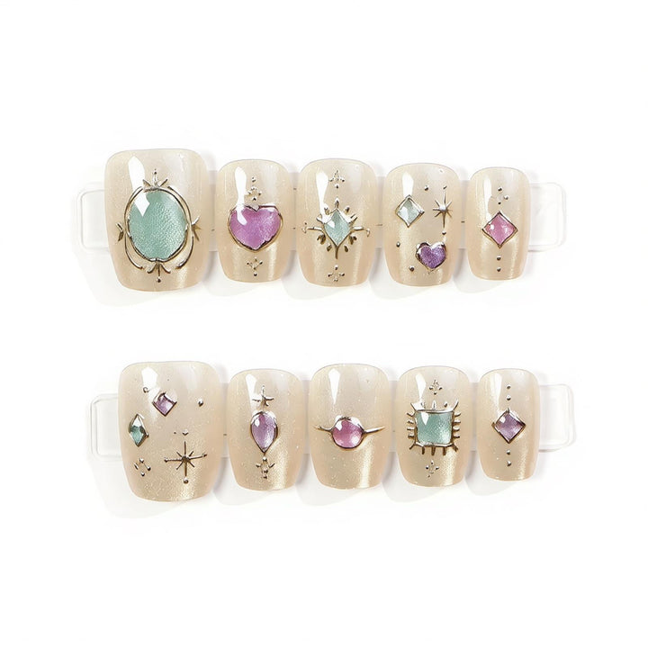 Decorative Press-On Nail Art Set with Gemstone Accents Stornfield