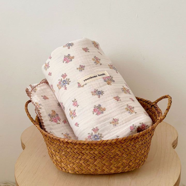 Unisex Muslin Blanket with delicate floral design and elegant ruffles Stornfield