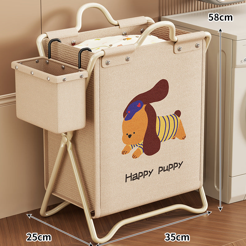 Foldable Canvas Laundry Hamper with Playful Puppy Print and Collapsible Metal Stand