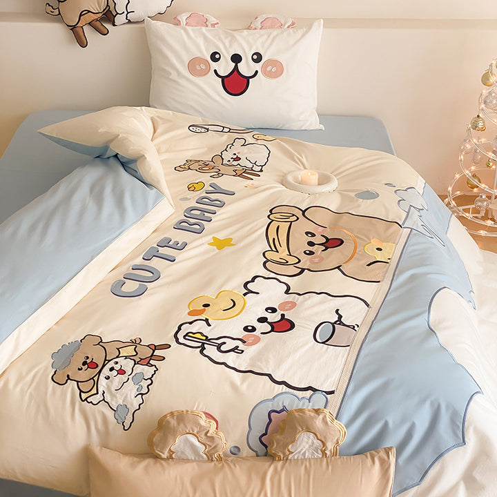 Cartoon Animal Reversible Microfiber Duvet Cover Set with Pillow Shams