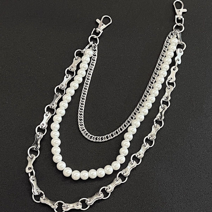 Fashionable chain bracelet with pearls and metal links Stornfield