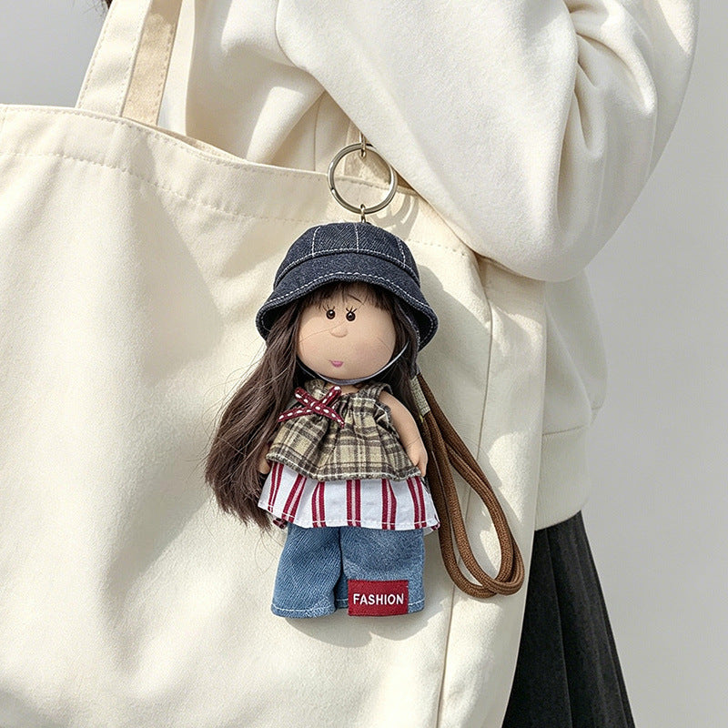 Hooded Doll Bag Charm Keychain with Denim Outfit & Loop Strap Stornfield