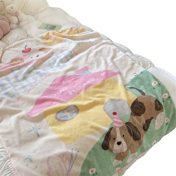 Reversible Plush Sherpa Throw Blanket with Cartoon Cat Design