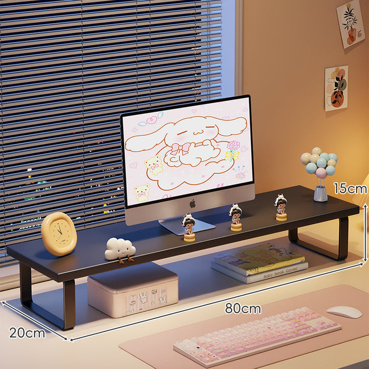 Elevated Monitor Riser Stand with Wood-Effect Top Metal Frame and Under-Shelf Storage