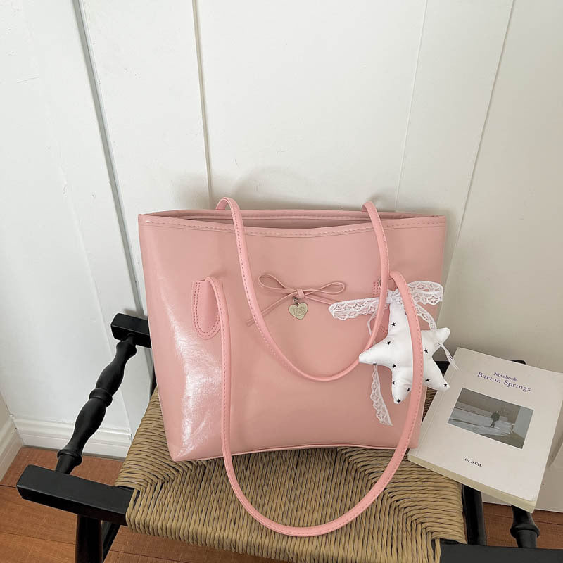 Glossy Tote Bag with Heart Charm