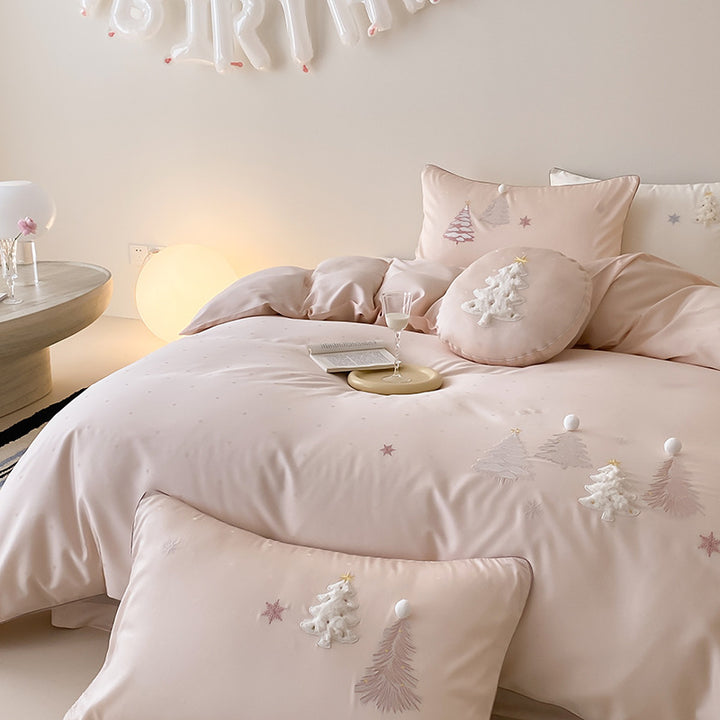 Embroidered Pom-Pom Cotton-Sateen Duvet Cover Set with Decorative Round Cushion