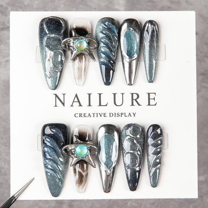 Artistic Stiletto Press-On Nail Set with Unique Designs