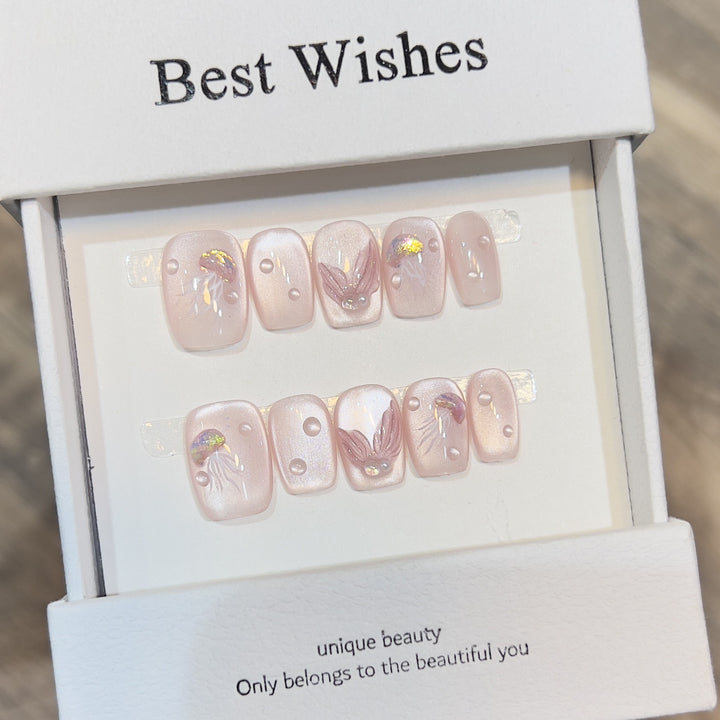 Elegant Press-On Nail Art Set with 3D Flourish Design Stornfield