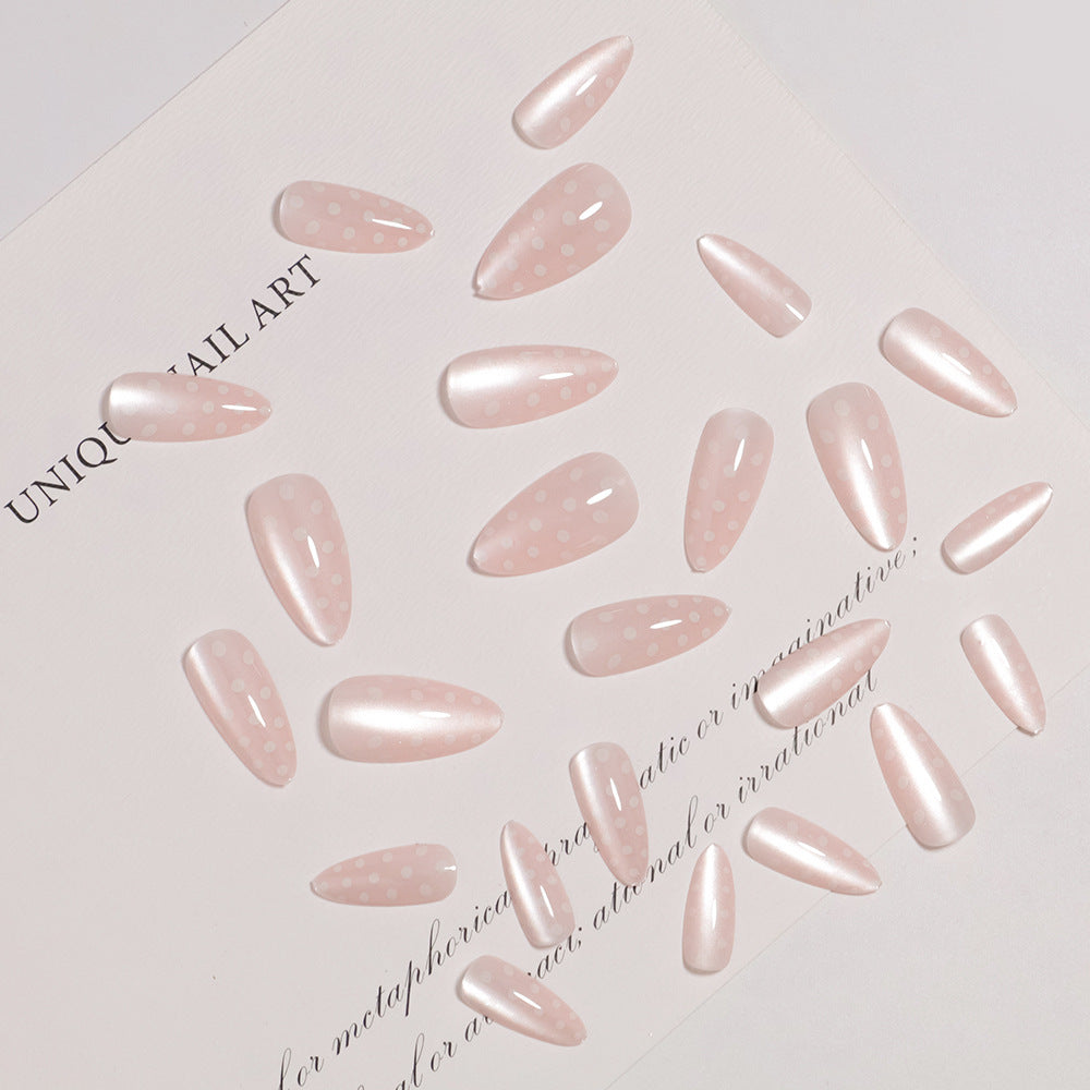 Elegant Almond-Shaped Press-On Nail Set with Polka Dot Design Stornfield
