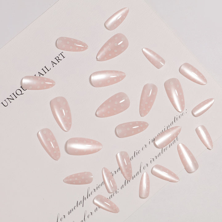 Elegant Almond-Shaped Press-On Nail Set with Polka Dot Design Stornfield