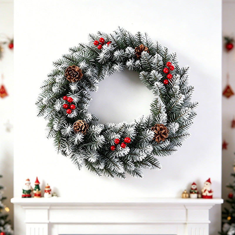 Artificial Christmas Pine Wreath with Red Berries and Pinecones