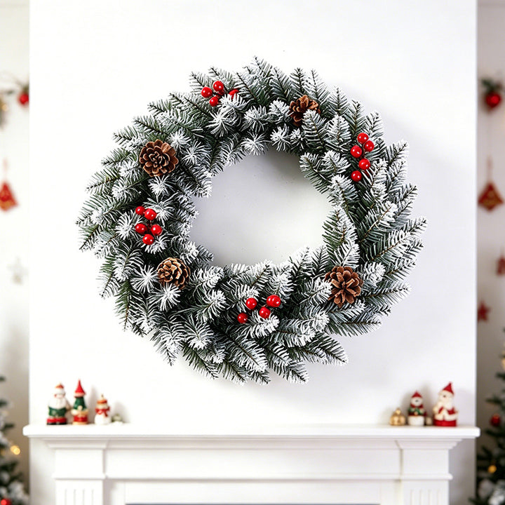 Artificial Christmas Pine Wreath with Red Berries and Pinecones