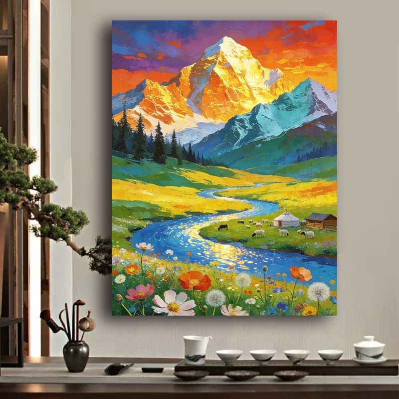 Vibrant Mountain Landscape Canvas Art Stornfield
