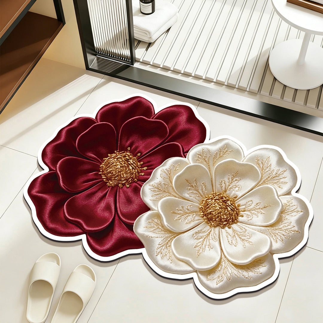 Floral Embroidered Bathroom Rug