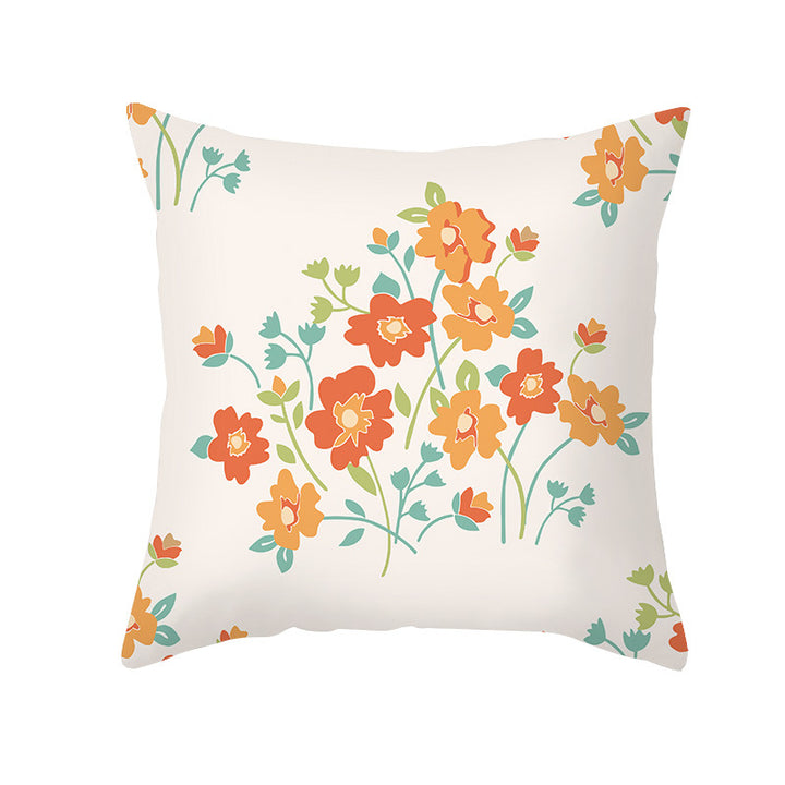 Floral Printed Cotton-Linen Throw Pillow with Removable Cover
