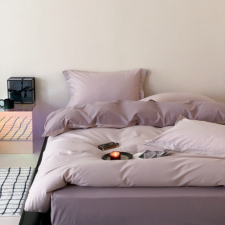 Reversible satin duvet cover set with silky soft finish and hotel closure