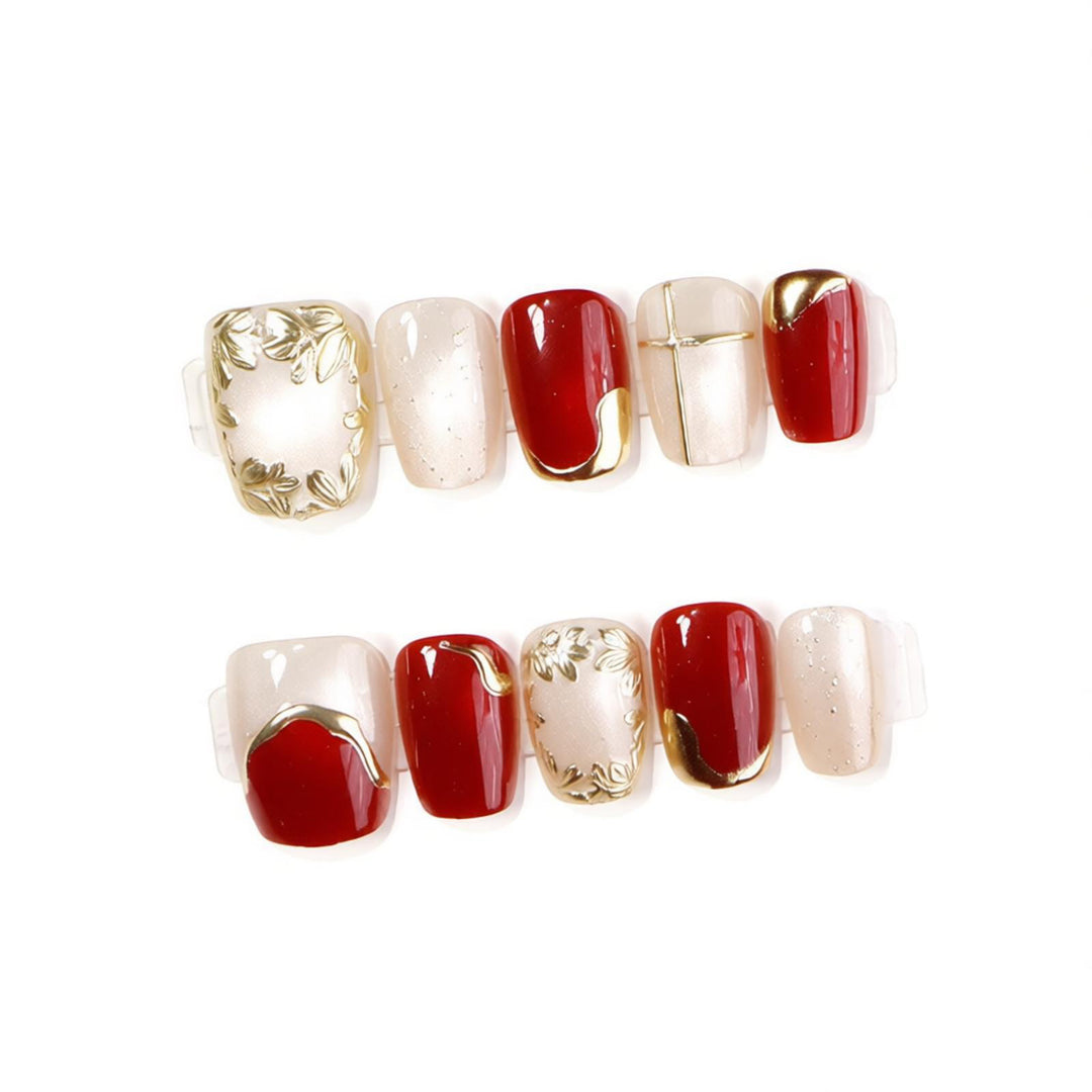 Decorative Press-On Nail Art Set with Gold Accents Stornfield