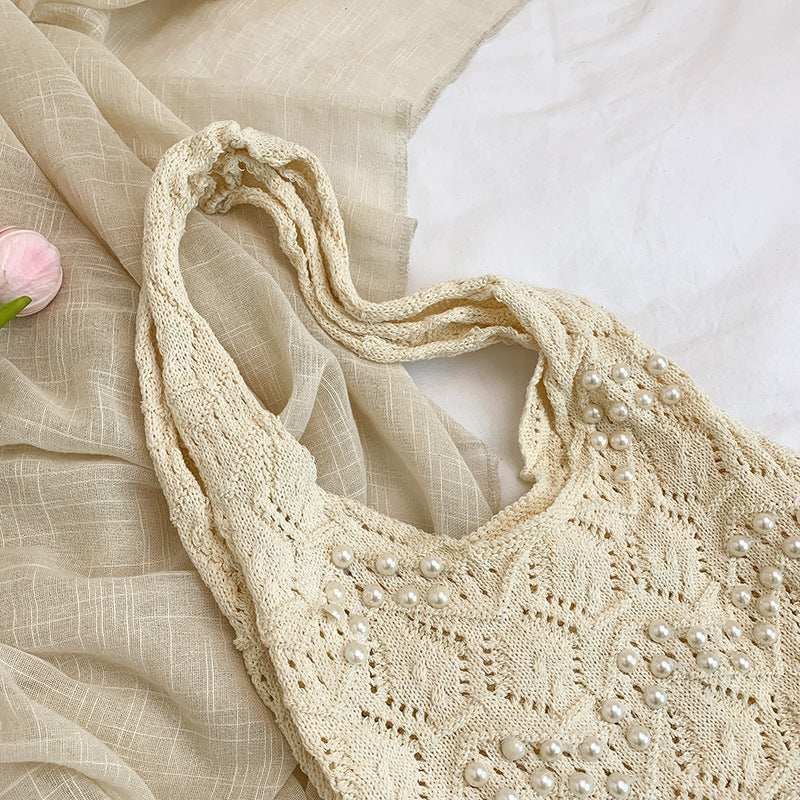 Handcrafted Embellished Knit Tote Bag