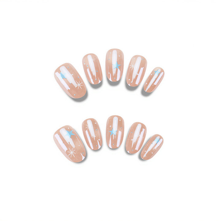 Artistic Press-On Nail Set with Celestial Design Stornfield
