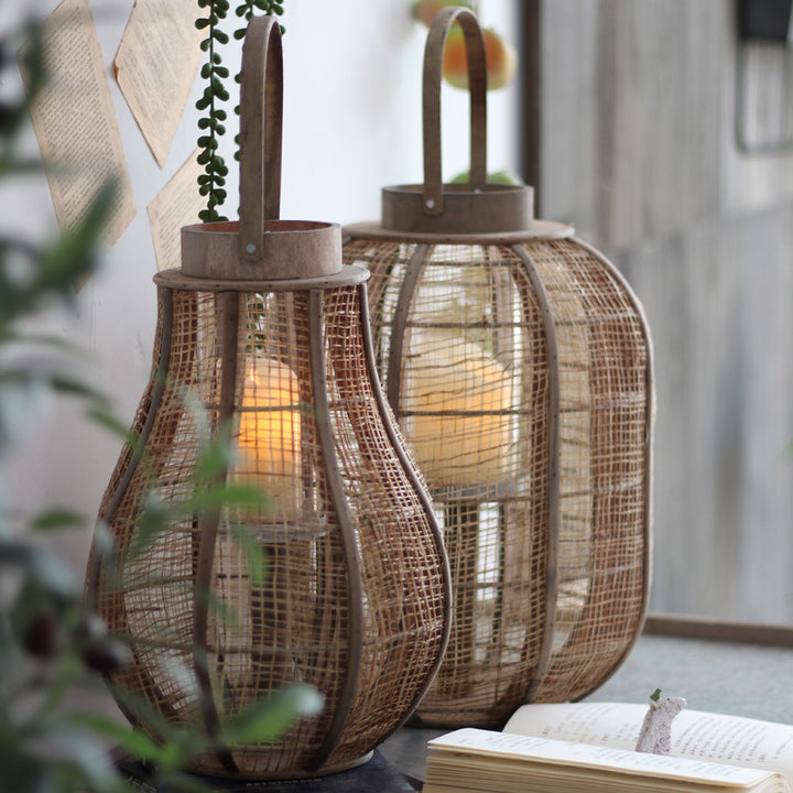 Rustic lantern made of braided natural material Stornfield