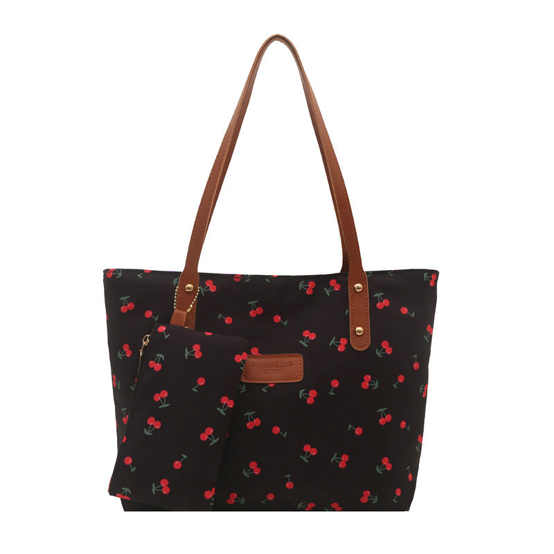 Stylish Cherry-Printed Tote Bag with Removable Pouch