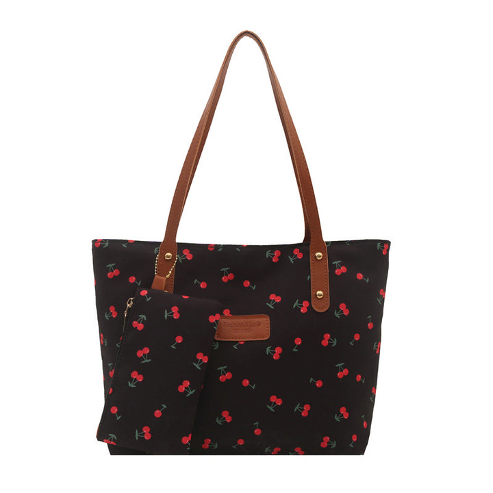Stylish Cherry-Printed Tote Bag with Removable Pouch