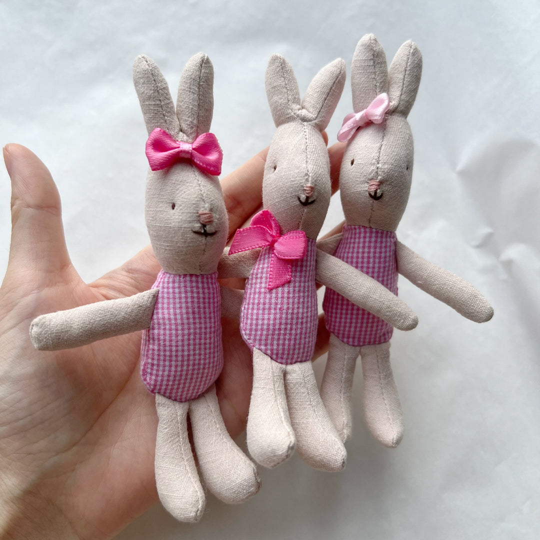 Handmade Linen Bunny Comforter Doll with Gingham Outfit