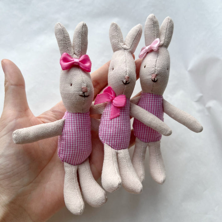 Handmade Linen Bunny Comforter Doll with Gingham Outfit