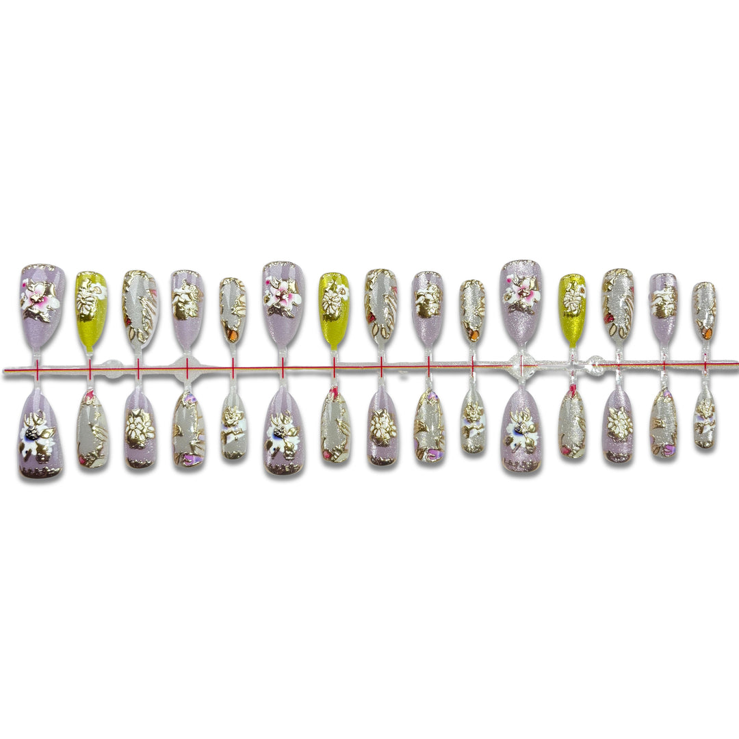 Artistic Floral Jewel-Embellished Press-On Nails