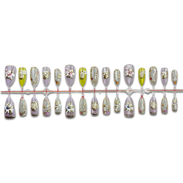 Artistic Floral Jewel-Embellished Press-On Nails