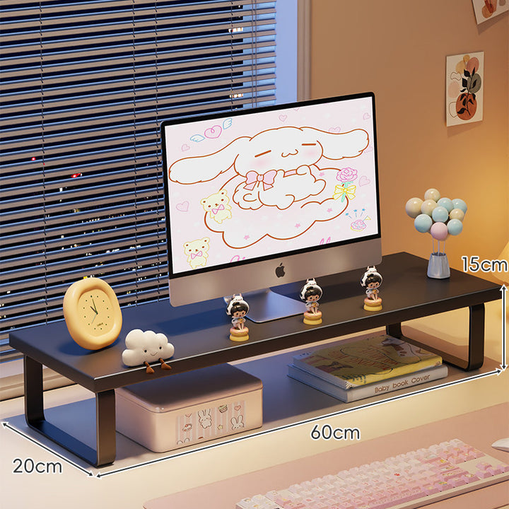 Wood-Top Monitor Riser and Desktop Organizer Stand with Under-Shelf Storage