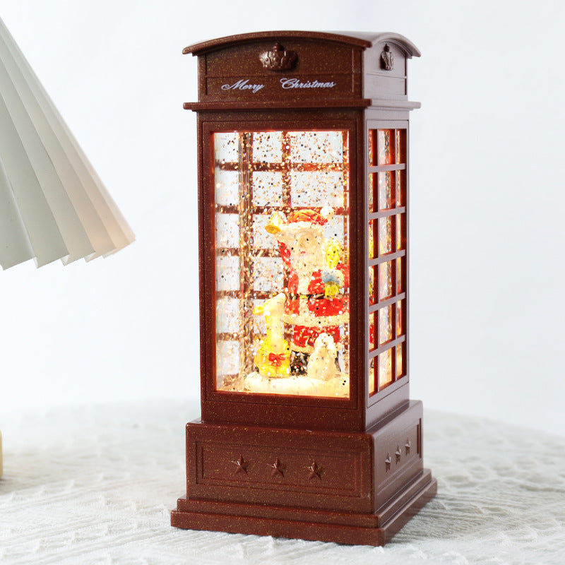 Illuminated Christmas Telephone Booth Figurine