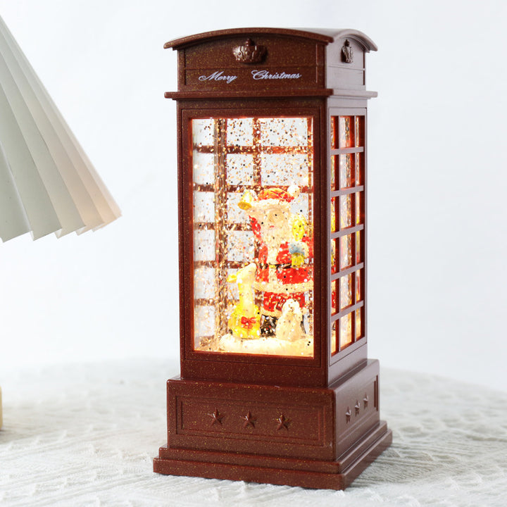 Illuminated Christmas Telephone Booth Figurine