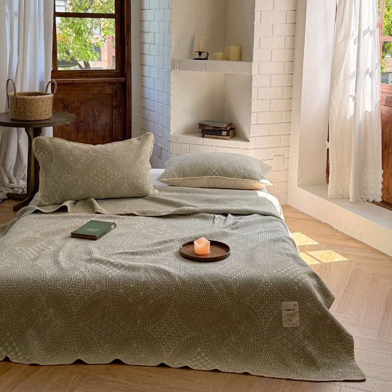 Quilted Cotton Jacquard Bedspread and Pillow Shams Set