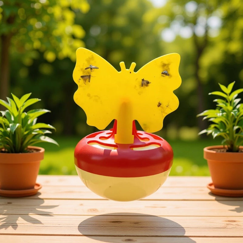 Butterfly-shaped sticky insect trap with refillable liquid reservoir and reusable base Stornfield